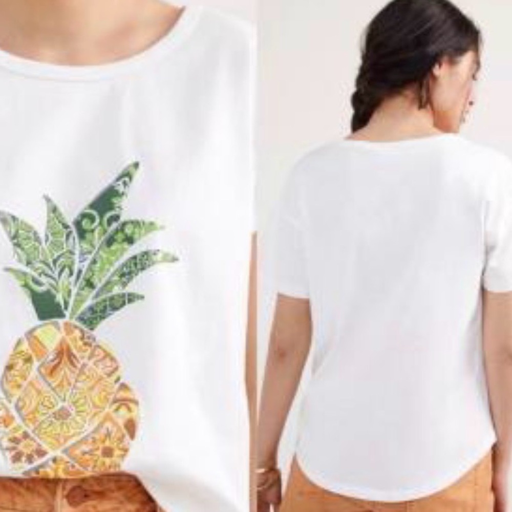 Anthropologie White Short-Sleeve Pineapple Graphic Tee